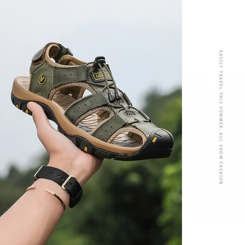 Men's Leather Sandals Closed Toe Beach Nonslip Summer Outdoor Sport Hiking Shoes