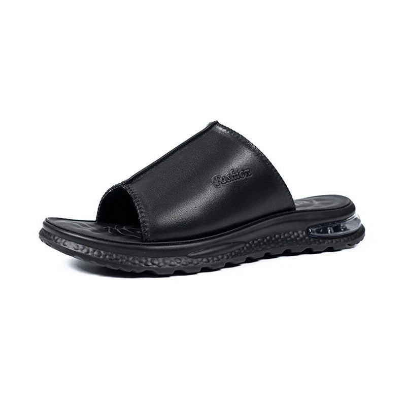 Men's Leather Slides Open Toe Outdoor Slippers Comfort Casual Sandals