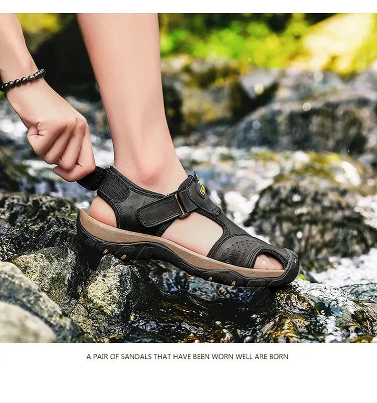 Summer Men Leather Sandals Soft-Soled Comfort Slippers Breathable Beach Shoes