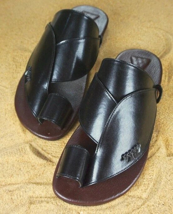 Men Vintage Roman Flat Sandals Summer PU Leather Open Toe Outdoor Beach Slippers