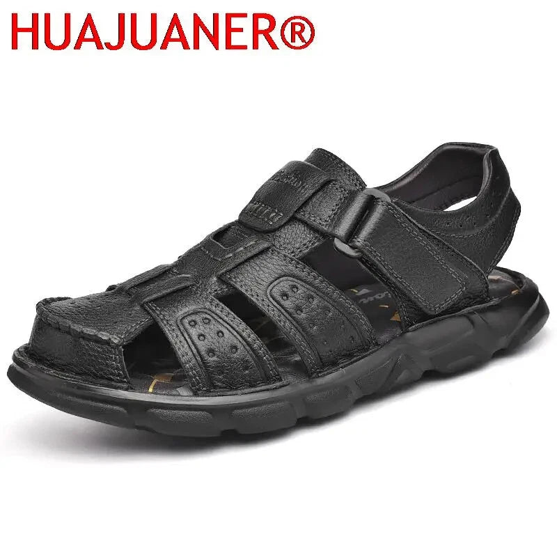 Summer Leather Men's Sandals Outdoor Beach Slippers Hiking Non-slip Flat Shoes