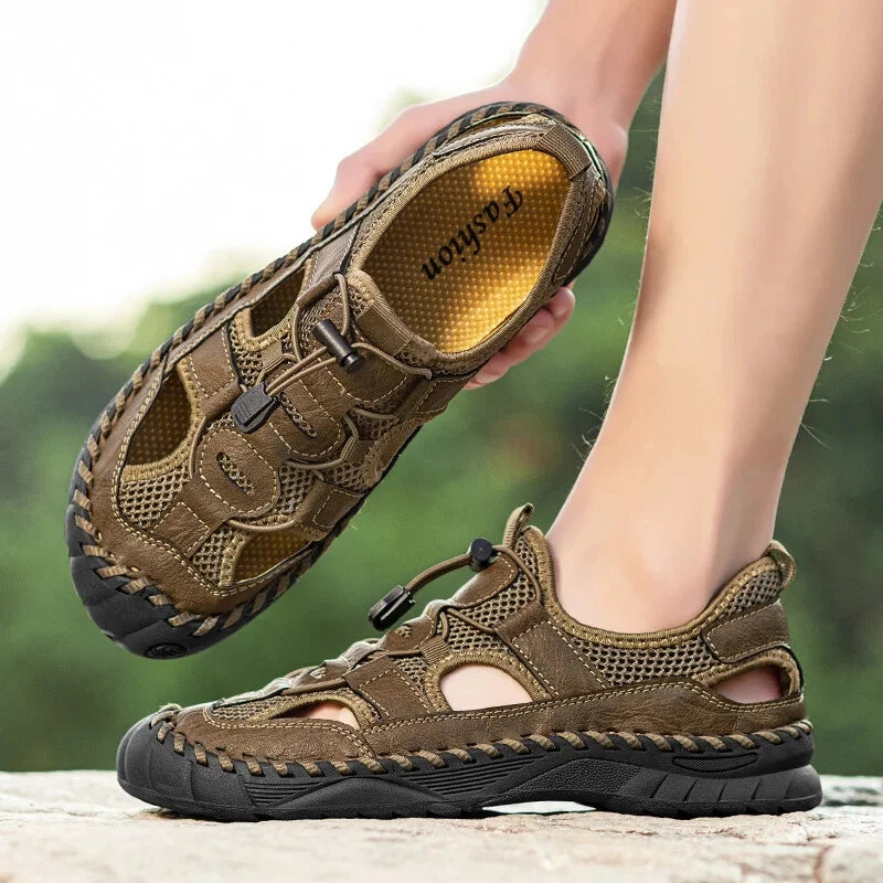 Handmade Men Sandal Mesh Breathable Anti Slip Beach Shoes Comfort Soft Slippers