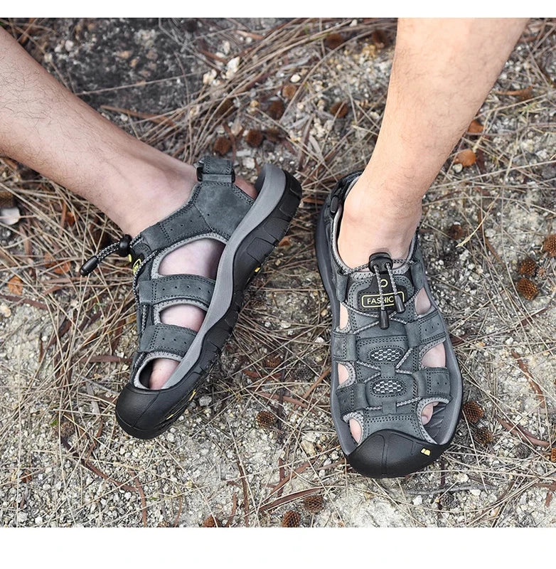 Men Summer Shoes Leather Breathable Sandals Beach Outdoor Non-slip Slippers