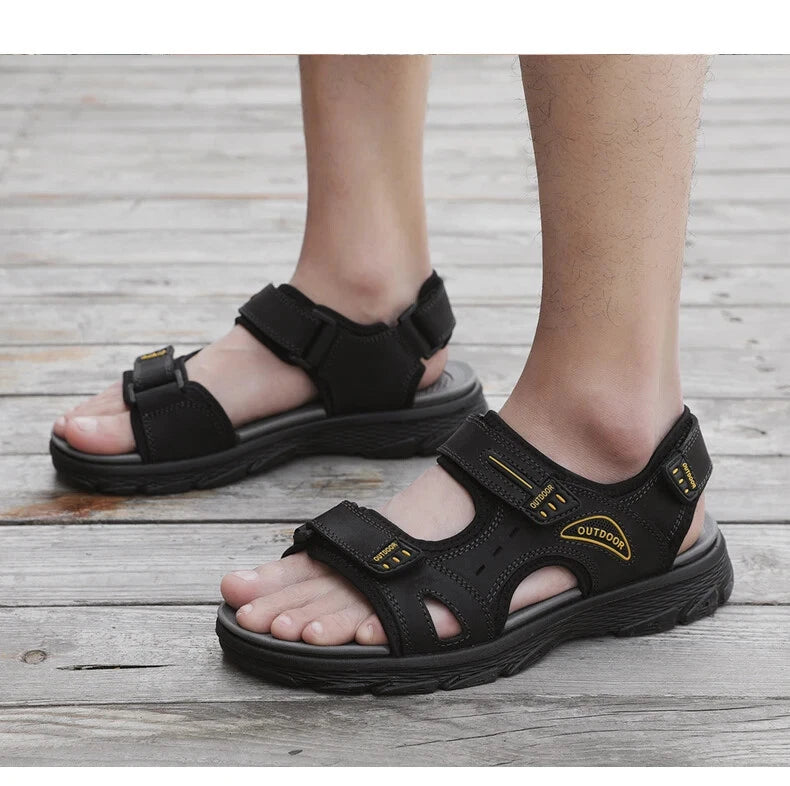 Classic Men's Sandals Leather Beach Casual Shoes Wading Outdoor Flat Slippers