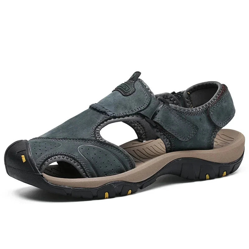 Summer Men Leather Sandals Soft-Soled Comfort Slippers Breathable Beach Shoes