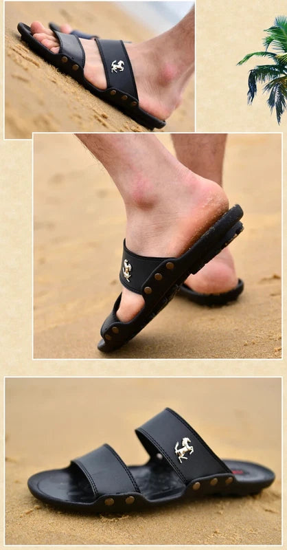 Casual Men Sandals Summer Beach Shoes Leather Slippers Lightweight Sandalias