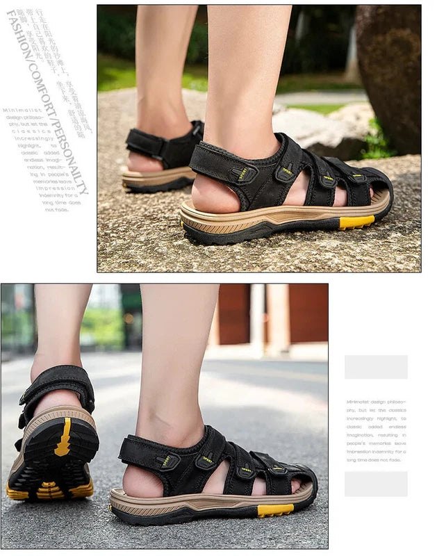 Summer Men Sandals Genuine Leather Casual Sneakers Breathable Beach Slippers