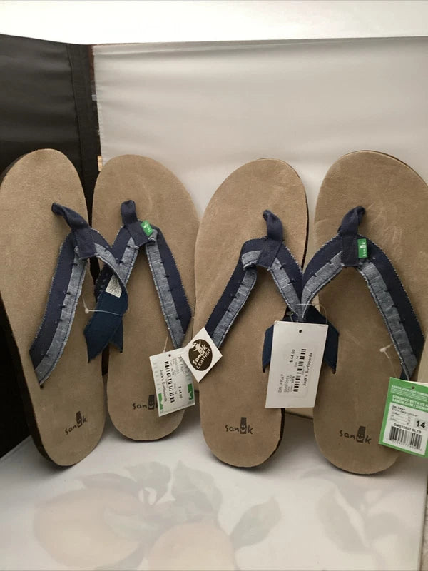 Sanuk Flip Flops Mens Blue Suede Leather Canvas Comfort Sandals Slippers Dr Fray