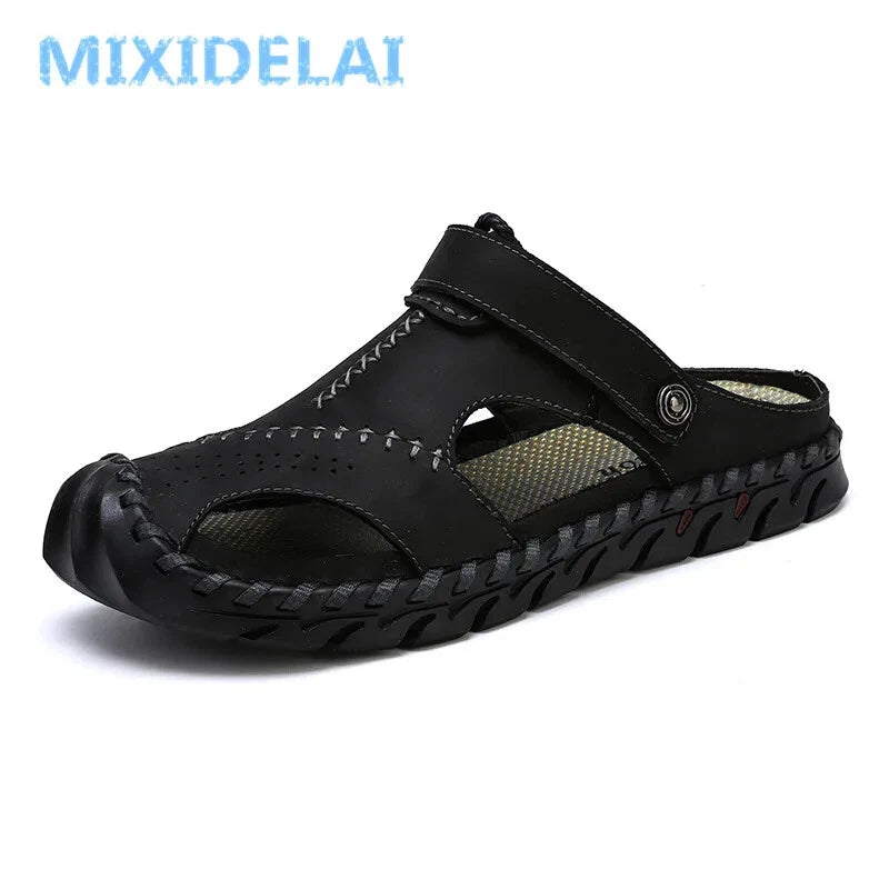 Genuine Leather Men Sandals Half Drag Beach Slippers Handmade Casual Sneakers
