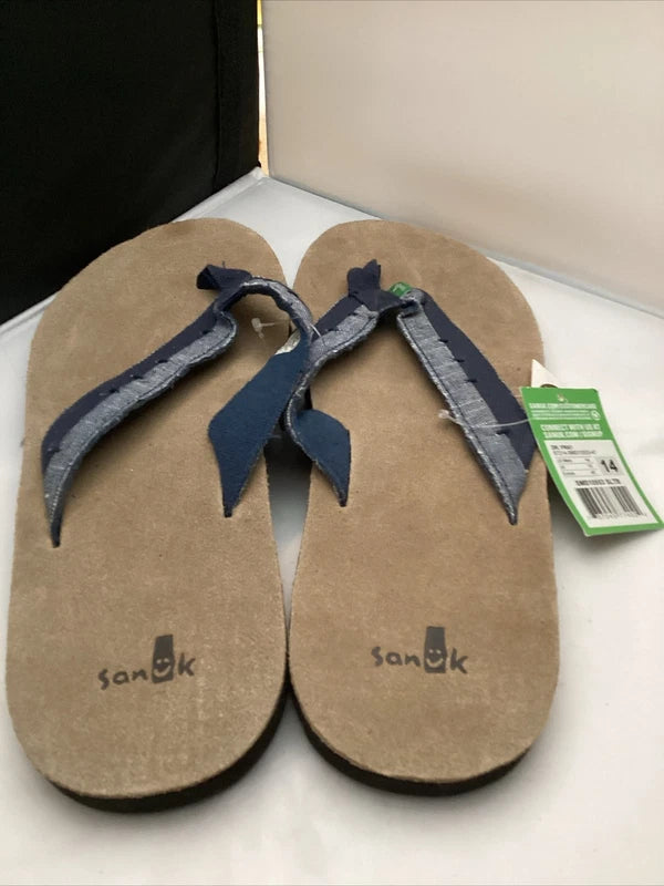 Sanuk Flip Flops Mens Blue Suede Leather Canvas Comfort Sandals Slippers Dr Fray