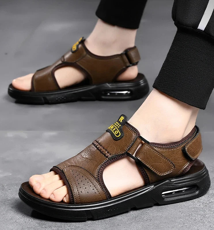 Men's Summer Cow Leather Sandals Designer Leisure Shoes Outside Beach Slippers