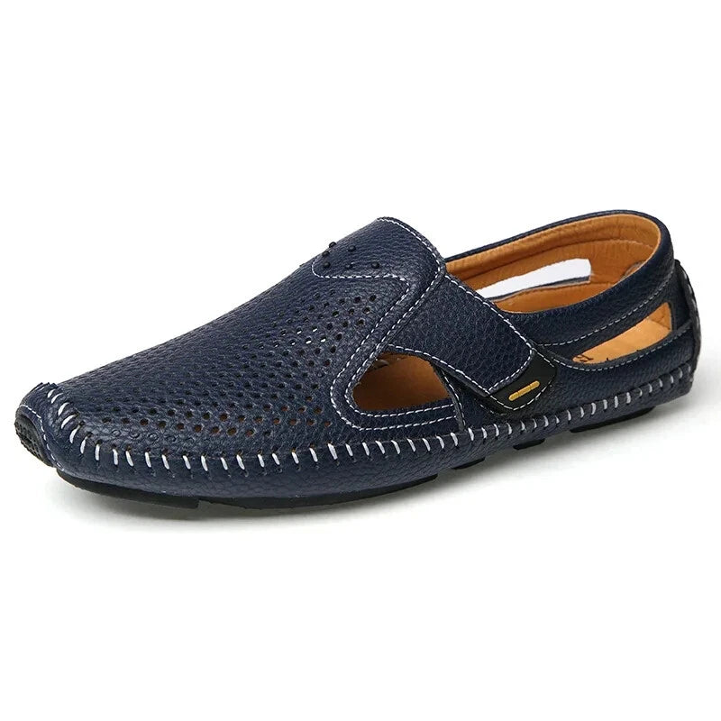 Men's Sandals Summer Leather Breathable Beach Slippers Flat Soft-Soled Shoes