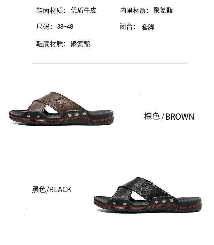 38-48 Plus Size Men's Flats Leather Open Toe Slippers Sandals Summer Beach Shoes