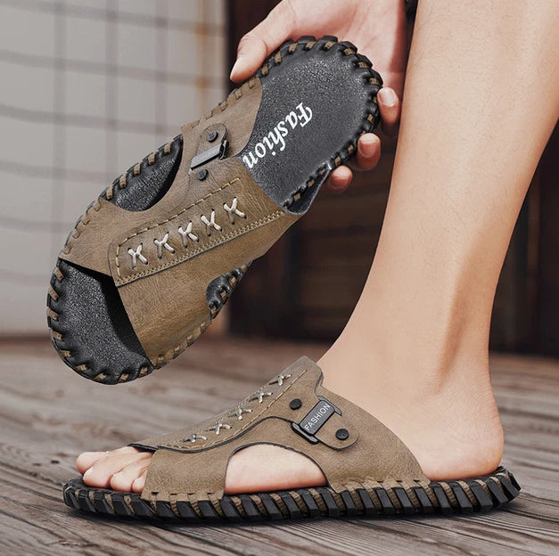 Slippers Sandal Open Toe Casual Beach Holiday Faux Leather Mens Flat Shoes 47 48