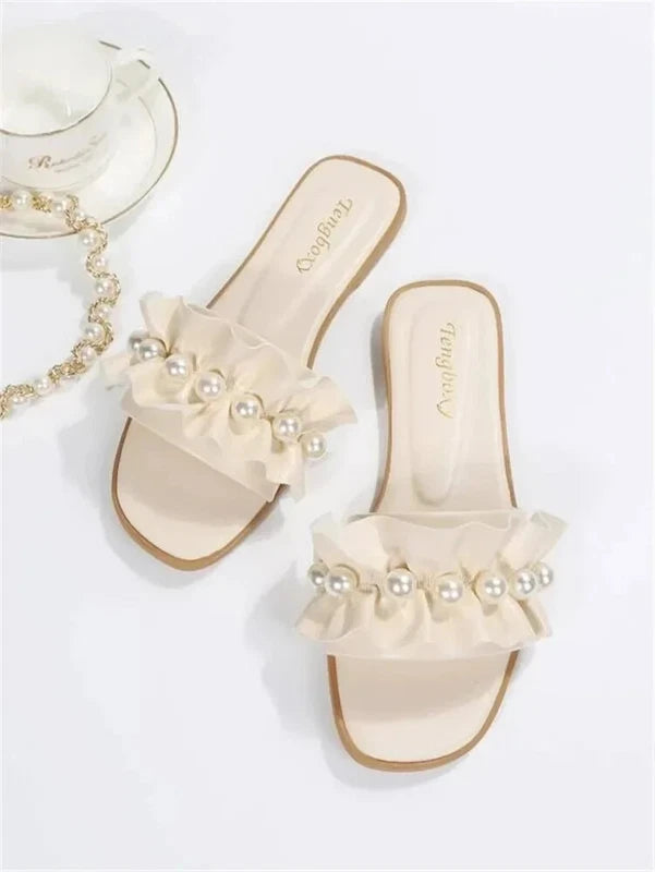Women Faux Pearl Sandals Slippers Summer Sandy Beach Sandals Women Shoes