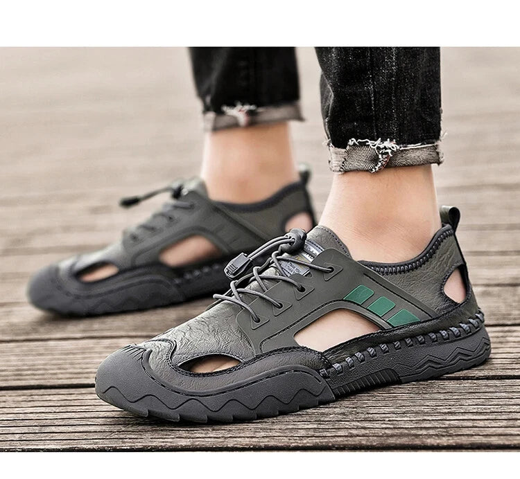 Handmade Men Leather Sandals Non Slip Light Hiking Shoes Comfort Beach Slippers