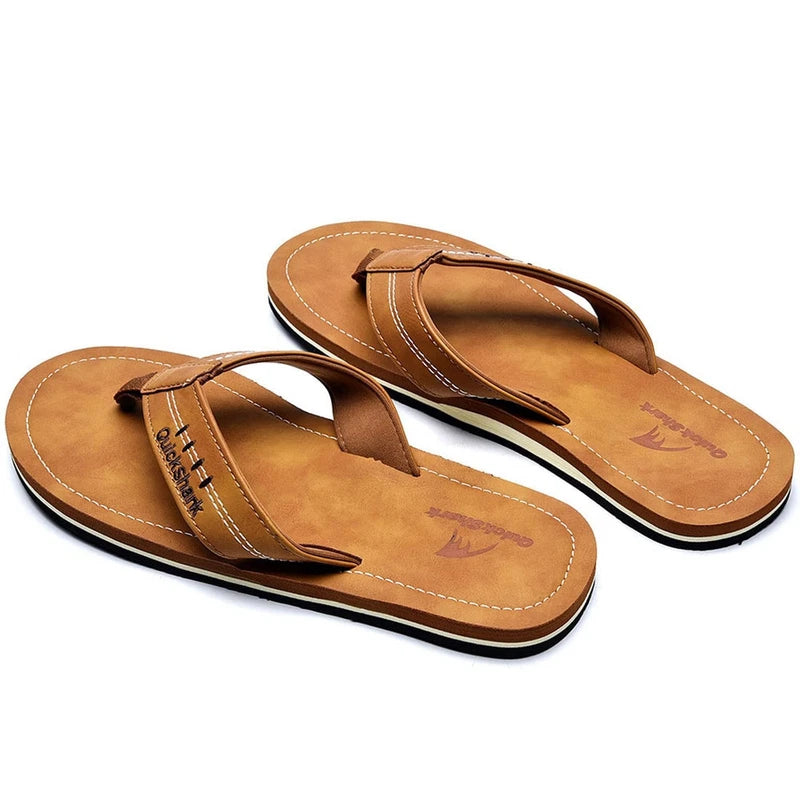 Mens Leather Flip Flops Sandals Lightweight Beach Slippers Size 12