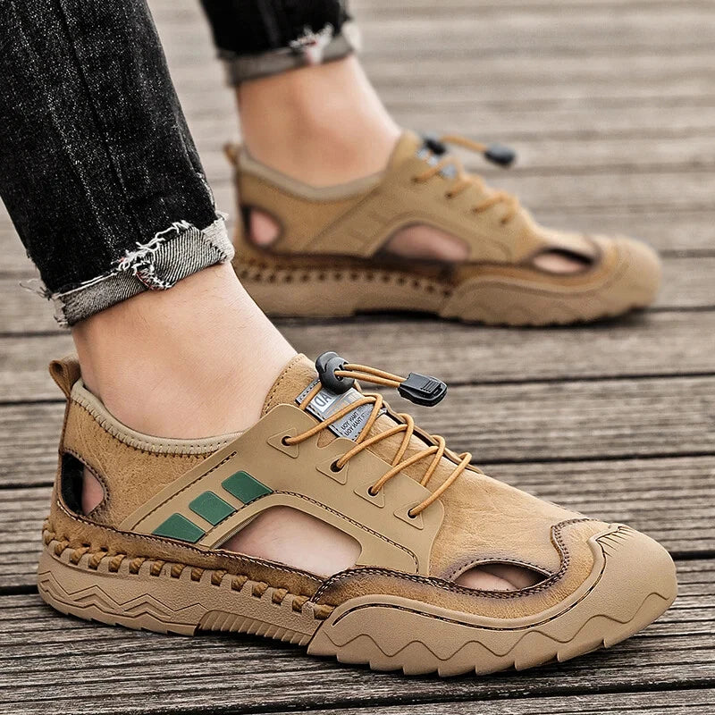 Handmade Men Leather Sandals Non Slip Light Hiking Shoes Comfort Beach Slippers