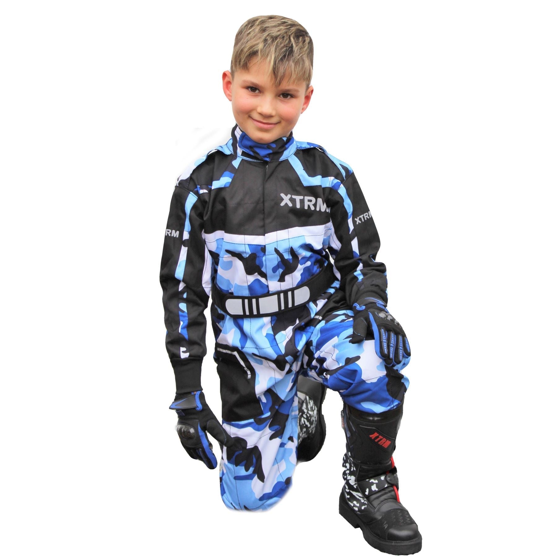 XTRM Kids One Piece Kart Suit Camo Blue