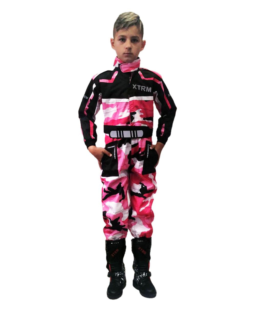 XTRM Kids One Piece Kart Suit- Camo Pink